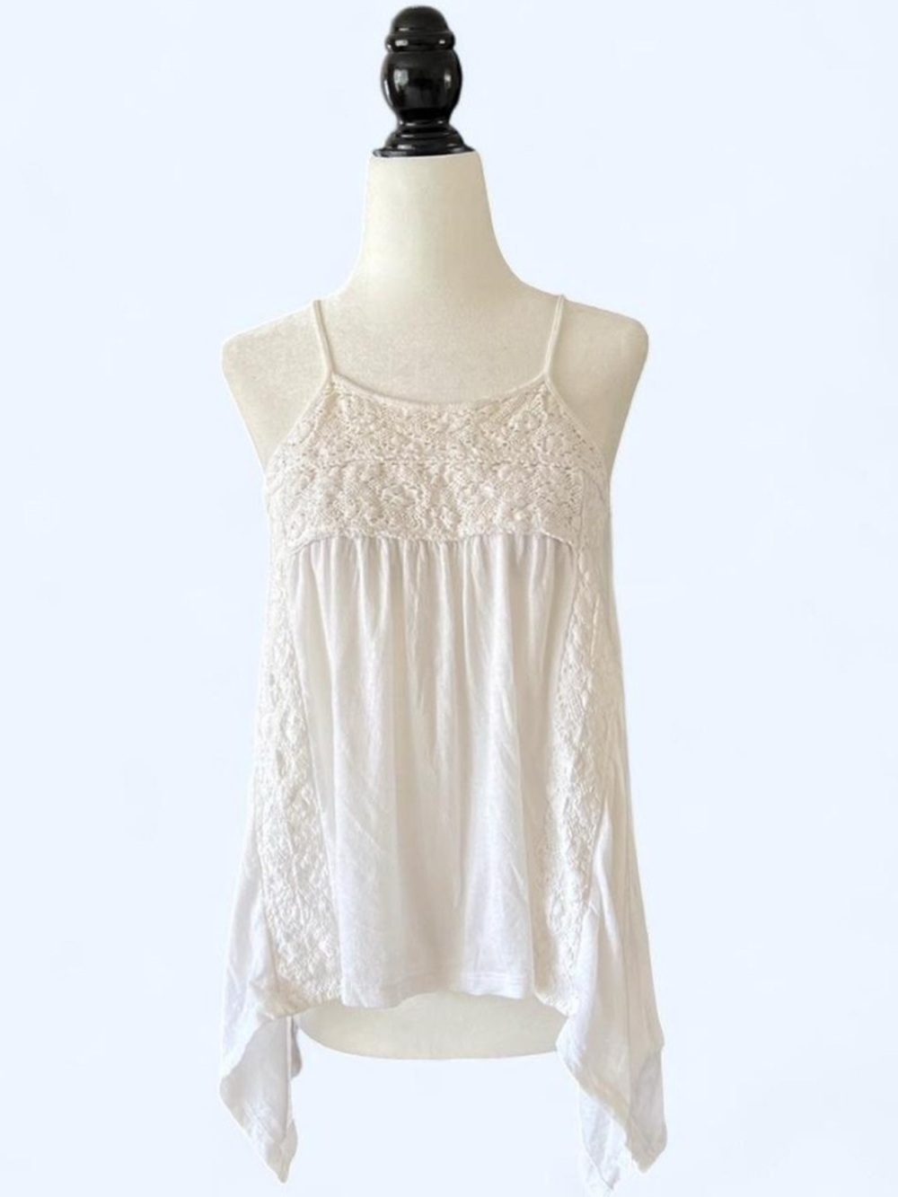 Cream Crochet Knit Embroidered Lace Cami Tank Top Boho Fairy XS